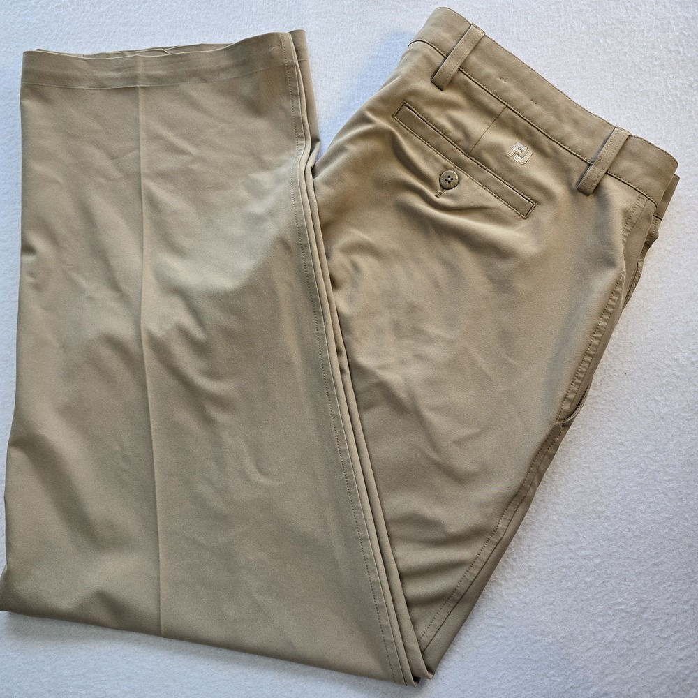 FootJoy Golf Pants Mens 40x30 Khaki Tan Performance Stretch Flat Front Old Money